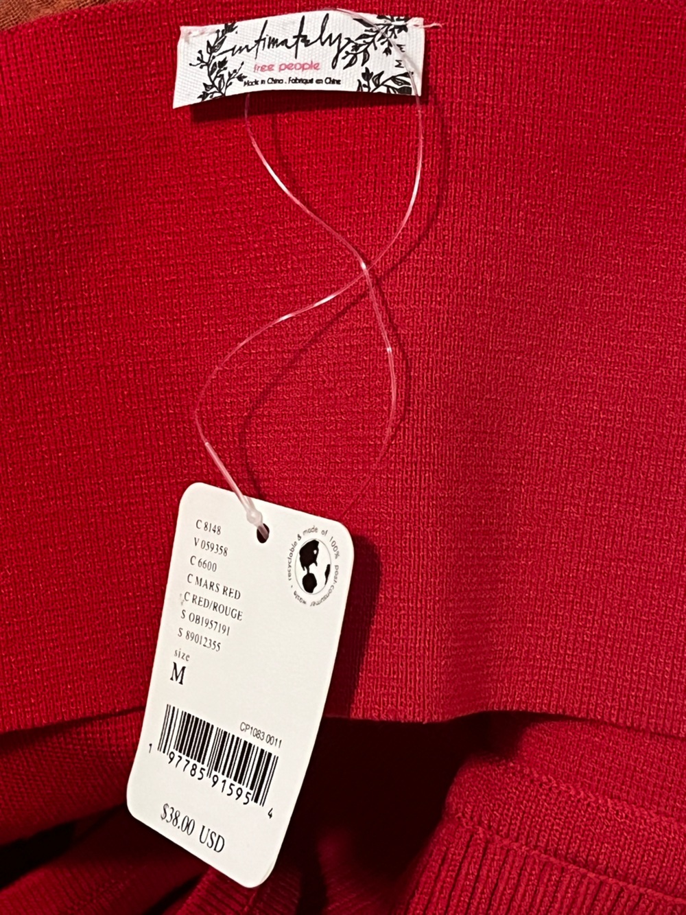 Free People Intimately Teagan Swit Red Knit Ribbed Cropped Cami Cutout M NWT - Picture 10 of 11